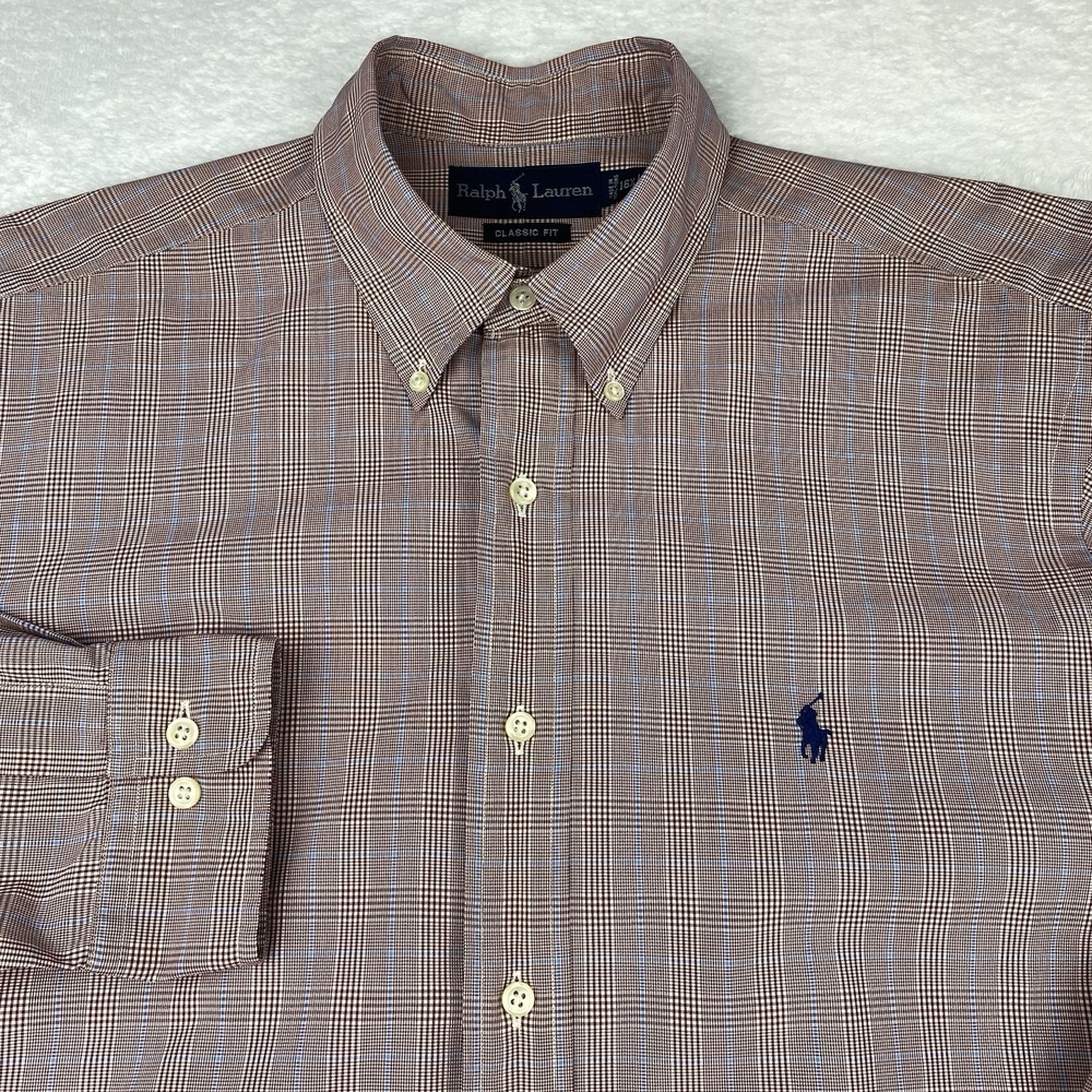 Ralph Lauren Shirt Mens Large (16.5) Burgundy Plaid Classic Fit